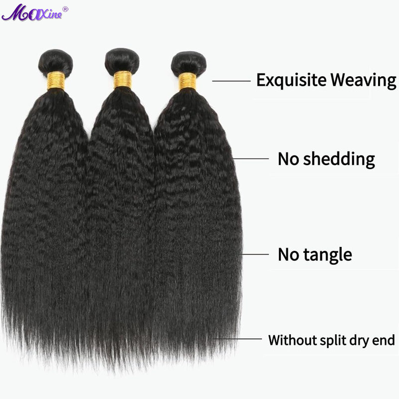 Kinky Straight Hair 10 12 14 Inch 3 Bundles Yaki Human Hair Wave 100% Unprocessed Brazilian Remy Hair Extensions 1B Color