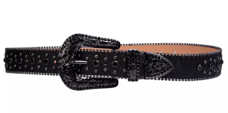 Cinturón de cuero con diamantes de imitación para mujer, cinturón de vaquero occidental con incrustaciones de diamantes, hecho a mano, 2024