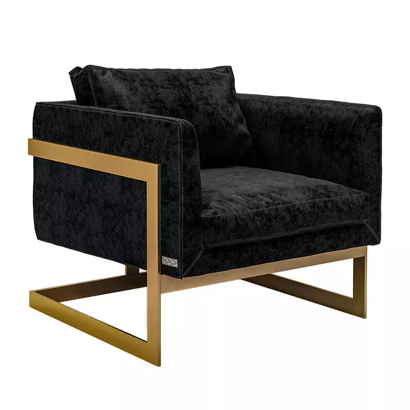 Light Luxury Postmodern Velvet Fabric Sofa Lounge Chair Brushed Metal Brass Single Sofa