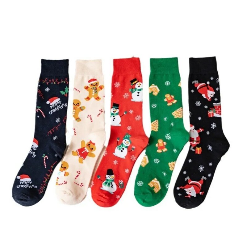 MYORED 10 pairs of cartoon cute Christmas socks Fashion trend creative cotton men's casual mid-tube socks Snowman Santa Claus