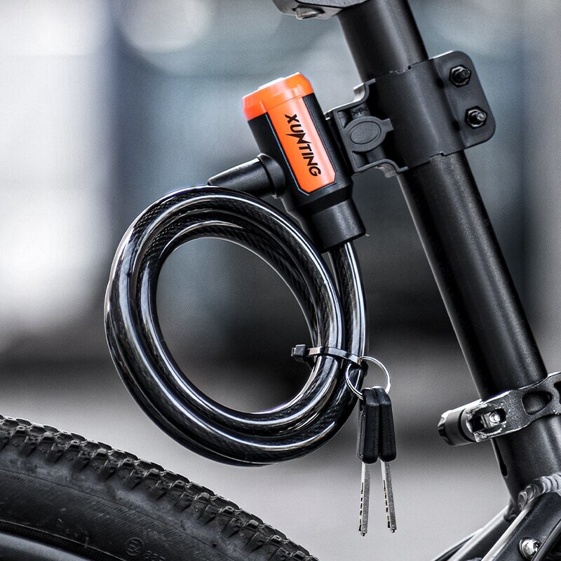 Xunting-Bike fechadura do cabo com chaves seguras enroladas, bloqueio de bicicleta, intempéries, anti-roubo, Scooter, suporte de montagem