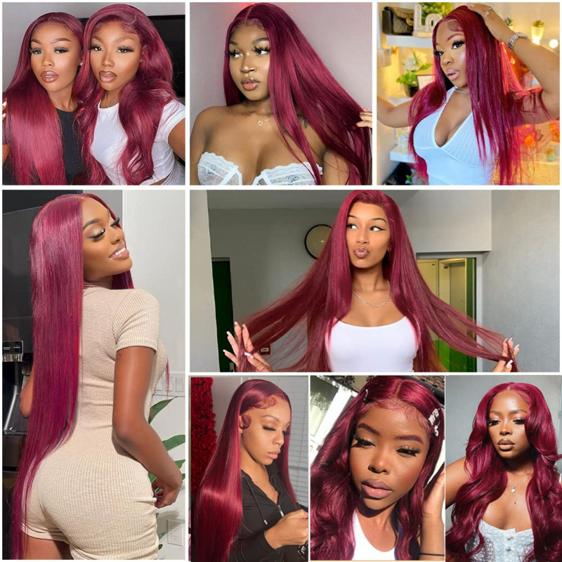 Straight Red 99J Colored Wig Pre Plucked 13x4 Lace Front Human Hair Wigs For Women Burgundy 13x6 HD Lace Frontal Human Hair Wig