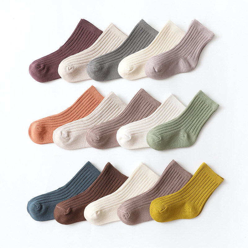 Bebê meninas e meninos meias macias de algodão, meias infantis estilo coreano, primavera, outono, 5 pares por conjunto, 0-5 anos