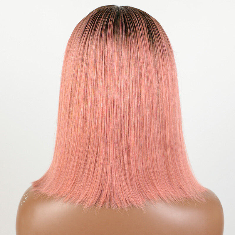 Wig Bob merah muda Ombre wig depan rambut manusia T bagian 13x5X1 HD wig Bob pendek renda UNTUK WANITA HITAM Cosplay rambut Virgin Brasil