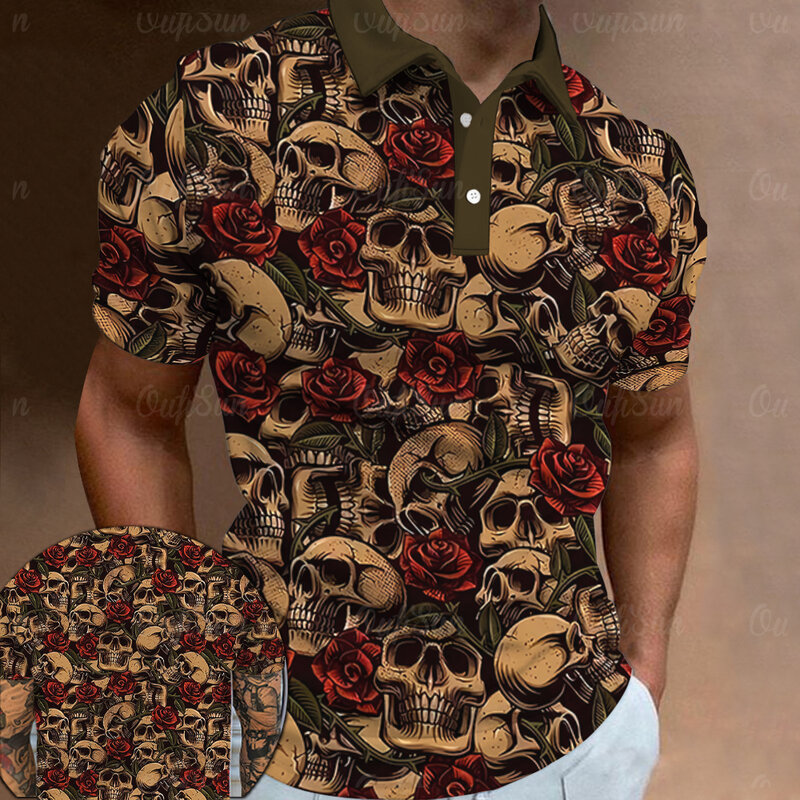 Polo de manga corta con estampado de pirata en 3d para hombre, Camiseta holgada con botones, ropa de talla grande, Verano