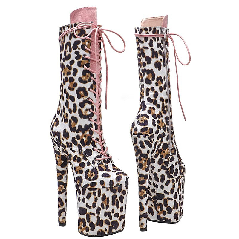 Auman Ale New 20CM/8 pollici leopardo superiore Sexy esotico tacco alto piattaforma partito donne punta tonda stivaletti Pole Dance Shoes 159