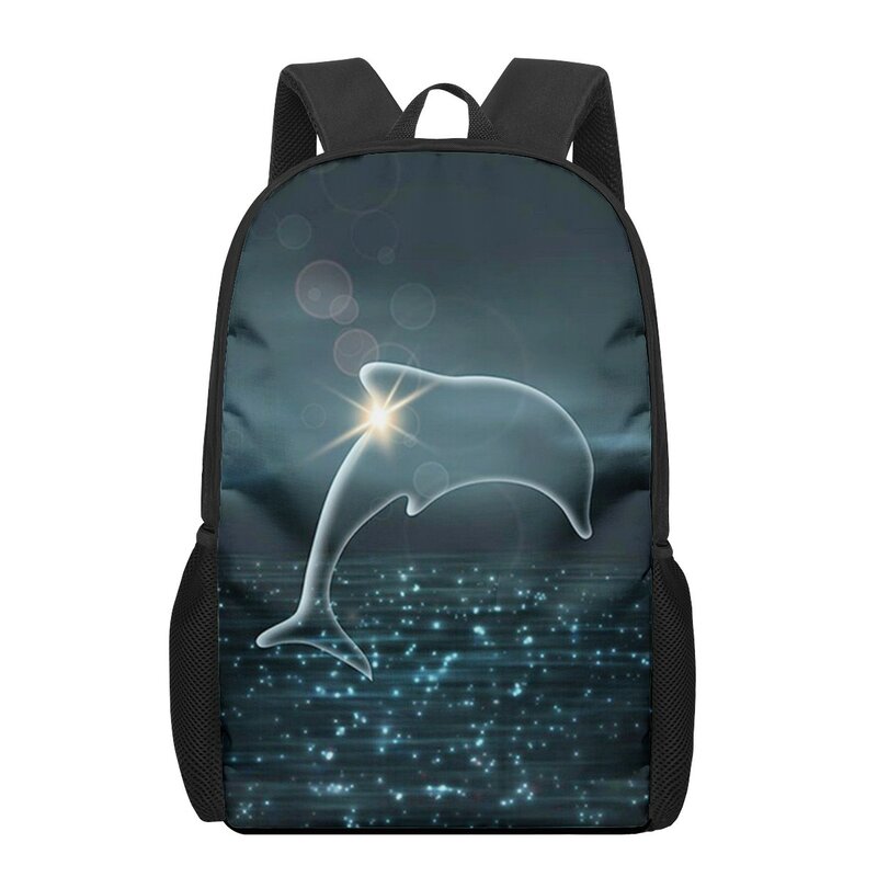 Школьный рюкзак для мальчиков и девочек, повседневные вместительные сумки для книг с 3d-рисунком дельфина, для мальчиков и девочек