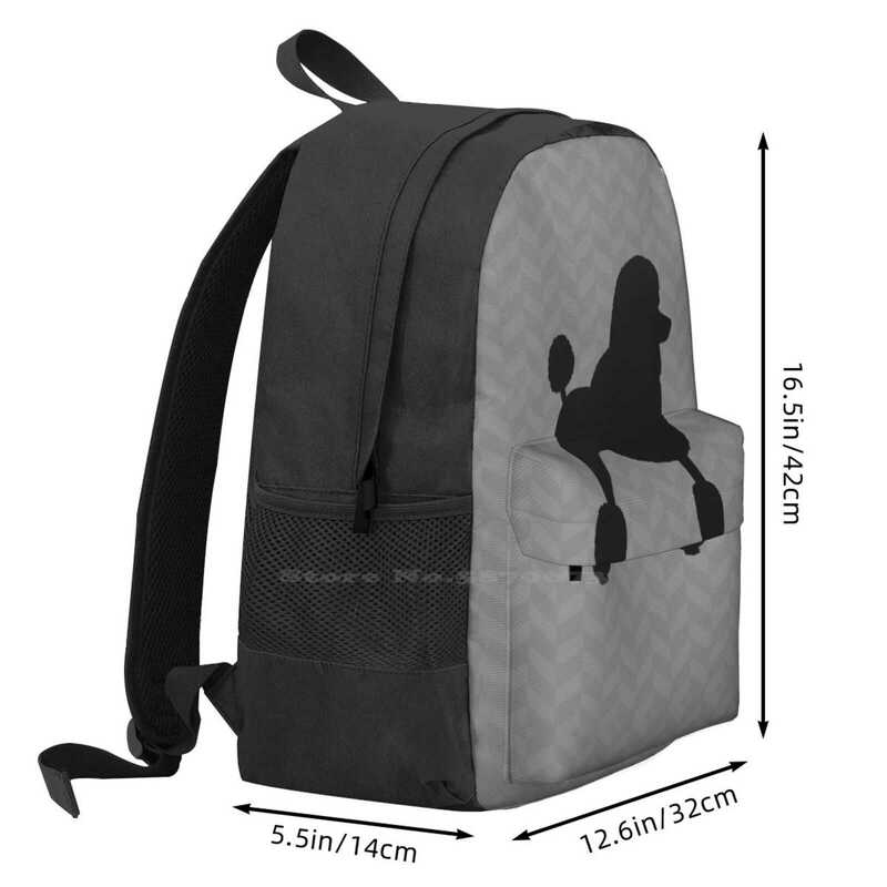 Black Standard Poodle Silhouette Backpack, Laptop Travel Bag, apto para estudante, escola, animais de estimação, animais, preto