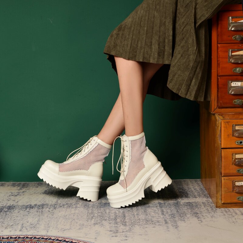 FANSAIDI-Sandalias impermeables para mujer, zapatos modernos de verano con tacón de bloque, botas frescas de malla blanca, tacones gruesos, plataforma Sexy con cremallera trasera