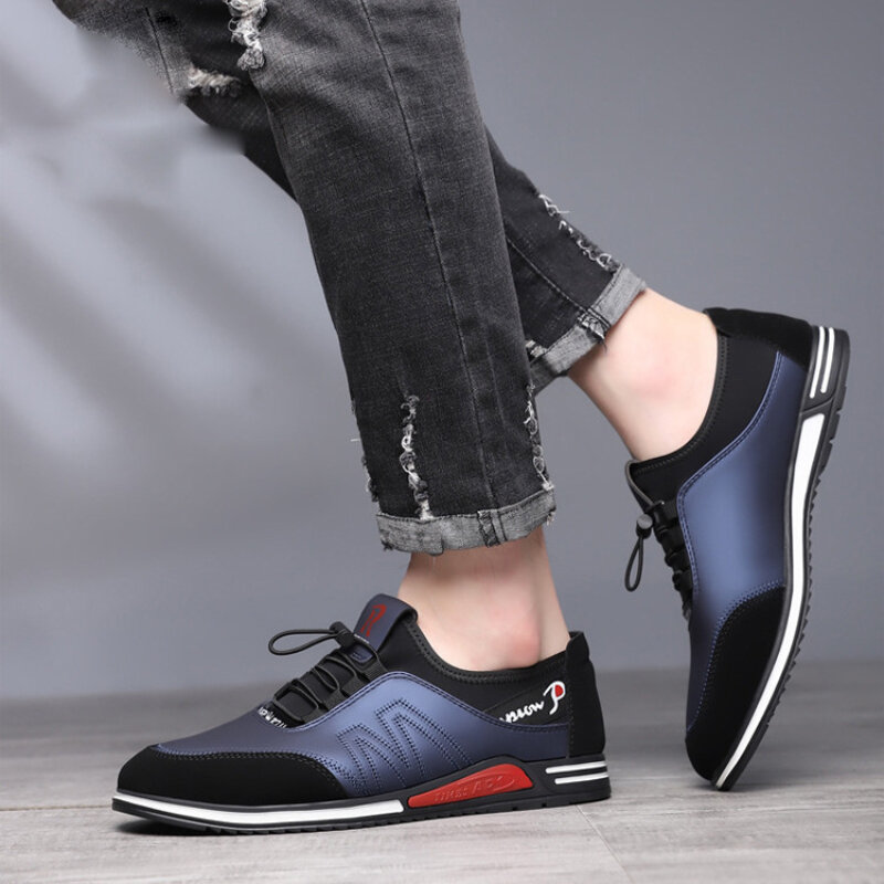 Elastic Band Shoes for Men Brand Casual Shoes Men Leather Shoes Soft Flat Business Man Footwear 2024 Elastic Shoe Mouth Sneakers