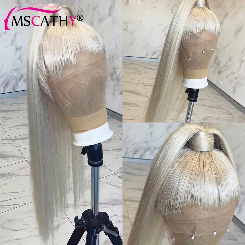 13x4 Lace Front Wig Platinum Ice Blonde Long Straight Brazilian Virgin Human Hair Wigs HD 613 Transparent 4x4 Lace Frontal Wig
