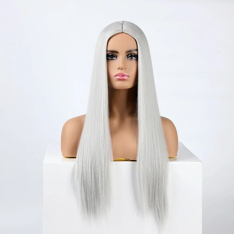 QQXCAIW-peluca larga y recta para mujer, pelo sintético de fibra de alta temperatura, color rojo, azul y Rubio, 70 Cm