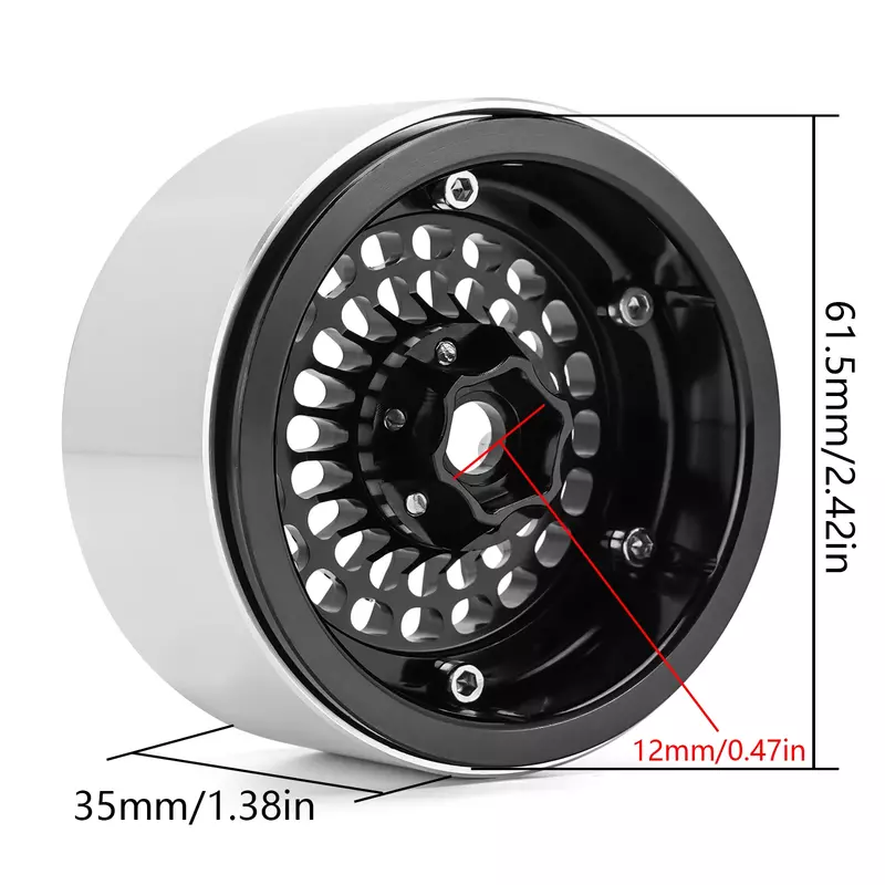 4PCS Aluminum Turbine 2.2" Beadlock Wheel Rim Offset -10mm for 1/10 RC Crawler Car (W2255)