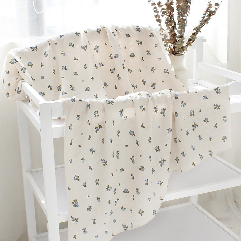 Baby Swaddle Wrap 100% Organic Cotton Muslin ผ้าห่มสำหรับทารกแรกเกิดผ้าห่ม Swaddle ดอกไม้พิมพ์ผ้าเช็ดตัว