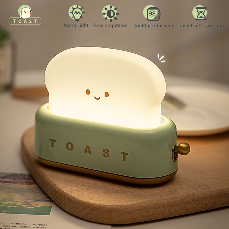 Toast Cartoon führte Nachtlicht niedlichen Wohnkultur Kawaii Brot Tisch lampen Nacht Stillen tragbares Licht mit Timer winzige Lampe
