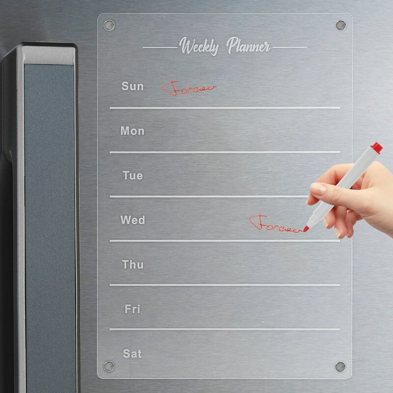 Papan Dry Erase kulkas papan tulis kalender kulkas perencana jelas akrilik Menu makanan mingguan papan tulis minggu putih belanja