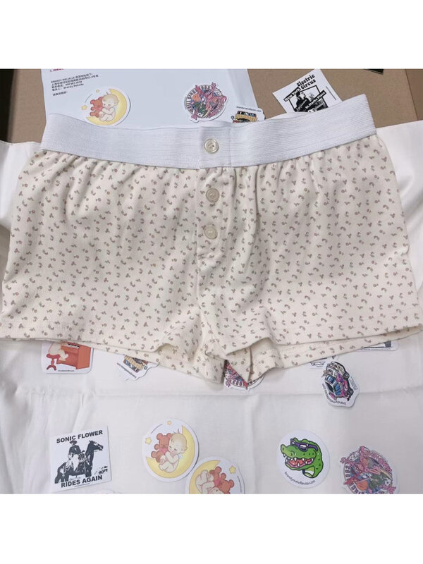 Botões frontais de algodão macio, shorts femininos, cintura baixa vintage, calça chique feminina casual, 2023, verão