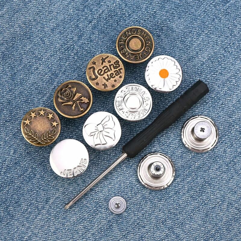 10Pcs/pack With Screwdriver Jeans Buttons Clothing Pants Sewing Accessories Waist Buckle 17mm Nail Free Waist Extenders Button