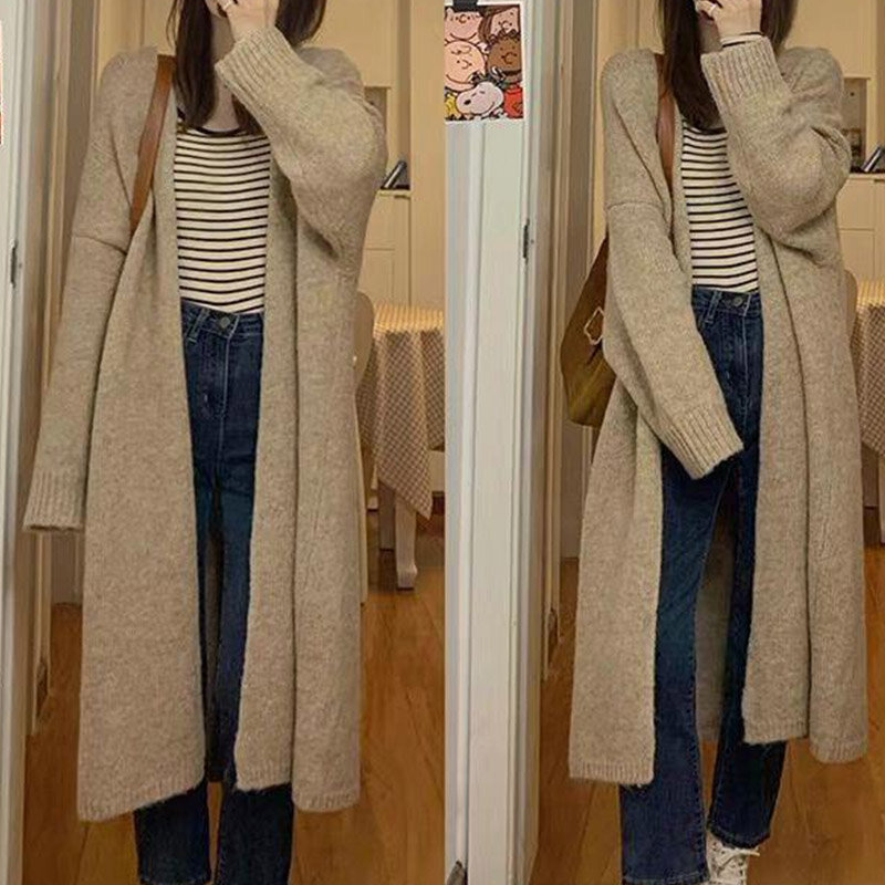 2024 Spring And Autumn New Gentle Women's Lazy Style Cardigan Sweater Medium Length Loose Knitted Cardigan Button Free Coat Soft