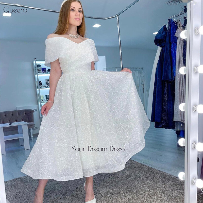 Gaun Pernikahan Giller Tanpa Bahu Berenda Setinggi Lutut Gaun Pengantin Putih untuk Wanita dengan Jubah Buatan Khusus
