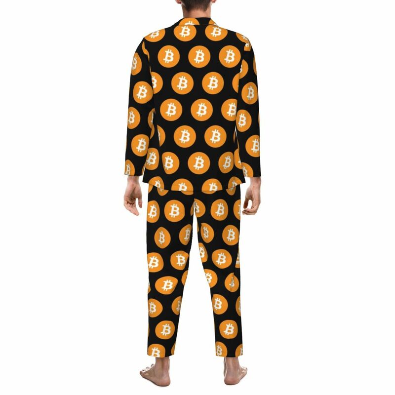 Bitcoin 1 10017 Pajamas Set Romantic Sleepwear Male Long-Sleeve Vintage Night 2 Pieces Nightwear Large Size 2XL