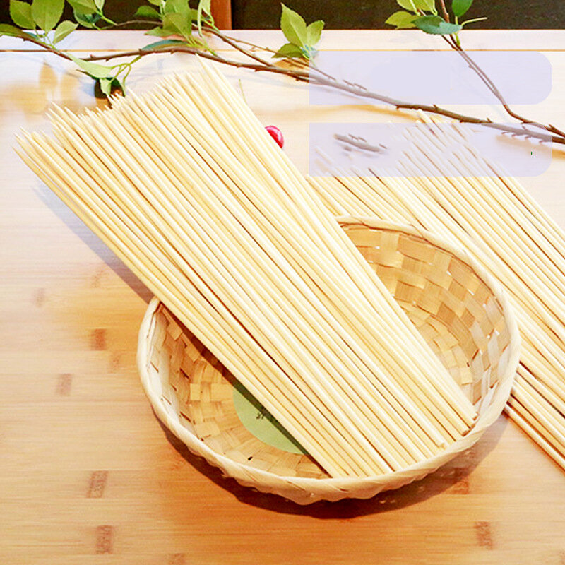 100 Buah Tusuk Bambu Tongkat Kokoh Sekali Pakai Buah Barbekyu Kayu Alami Tongkat Barbekyu Pesta Prasmanan Makanan BBQ Alat Aksesori