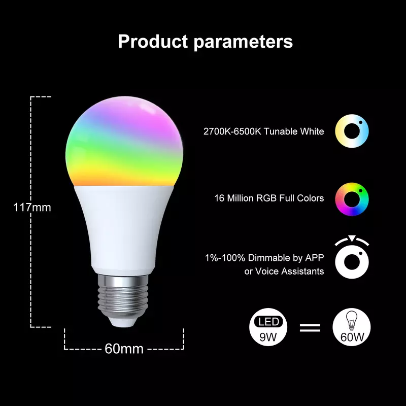 MOES – ampoules LED intelligentes 9W AC90-240V Tuya ZigBee, 1 à 9 pièces, rvb E27, variable, contrôle à distance via application, Alexa, Google Home, commande vocale