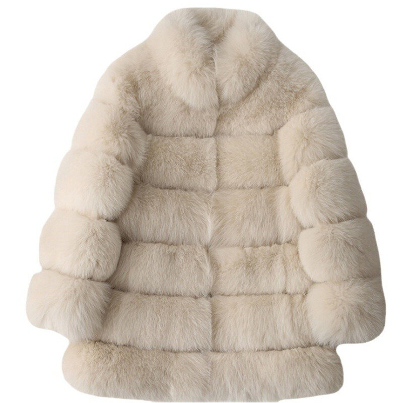 Уличное меховое теплое Женское пальто, зимнее пальто из искусственного меха с воротником-стойкой, модное пальто высокого качества из лисьего меха и травы с длинными рукавами
