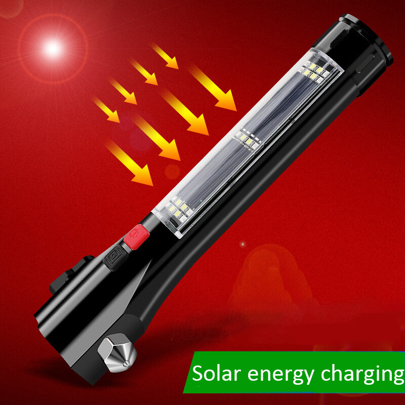 Potężna latarka słoneczna USB akumulator wodoodporna latarka latarnia z dźwiękiem silne światło Alarm kompas