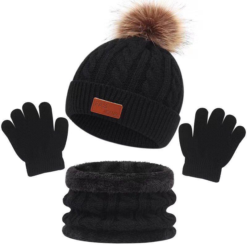 3 szt. Zimowy ciepły dziecięcy szalik na czapkę zestaw rękawiczek dziecięcą grubą, wiatroszczelną czapka typu Beanie dziecięcą kaptur szalik nowy prezent
