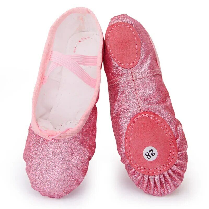 Sepatu dansa balet Yoga Gym, sandal datar Glitter warna Pink Biru mawar merah untuk anak perempuan