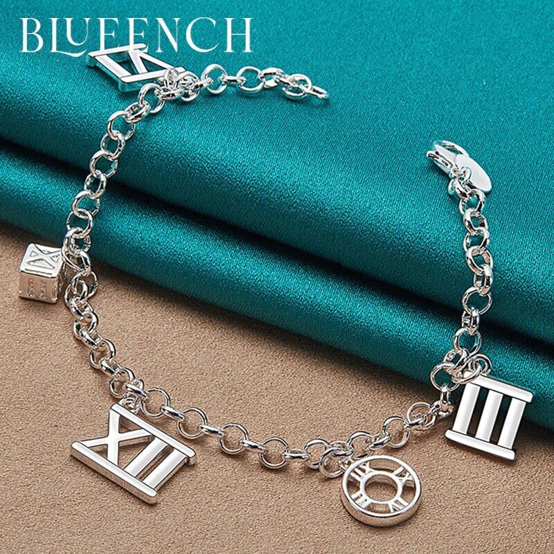 Blueench – Bracelet avec pendentif en argent Sterling 925, axe rond, chiffres romains, pour femmes, Date, fête, bijoux à la mode