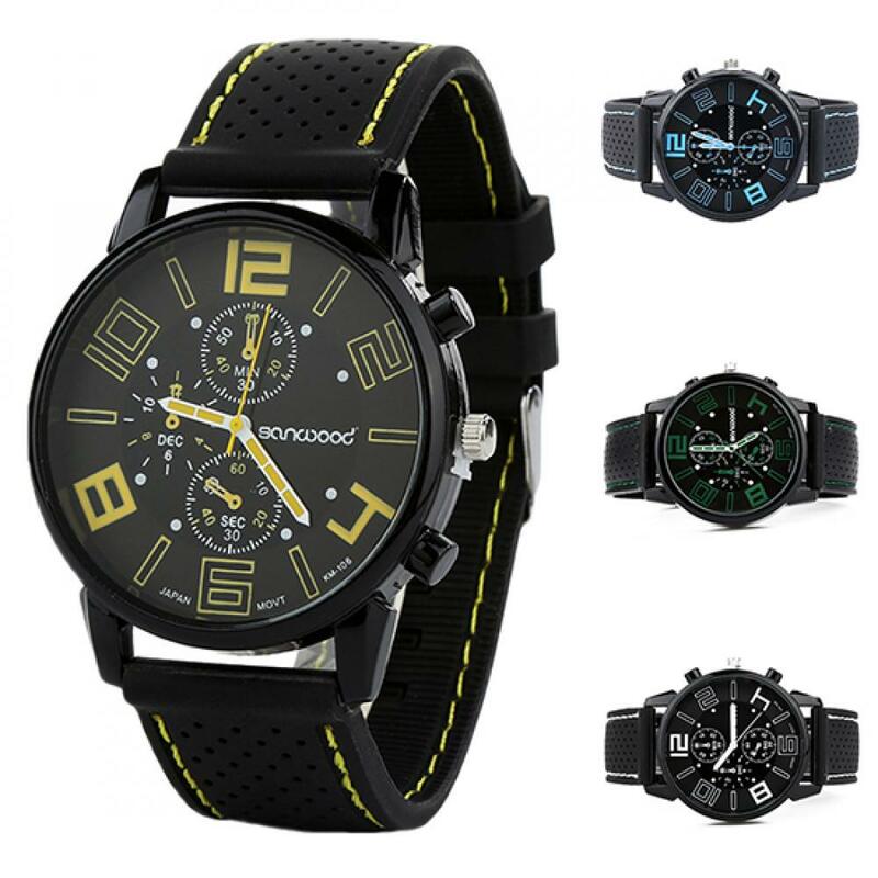 Men Casual Quartz Analog Silicone Band Stainless Steel Round Sports Wrist Watch Reloj Deportivo