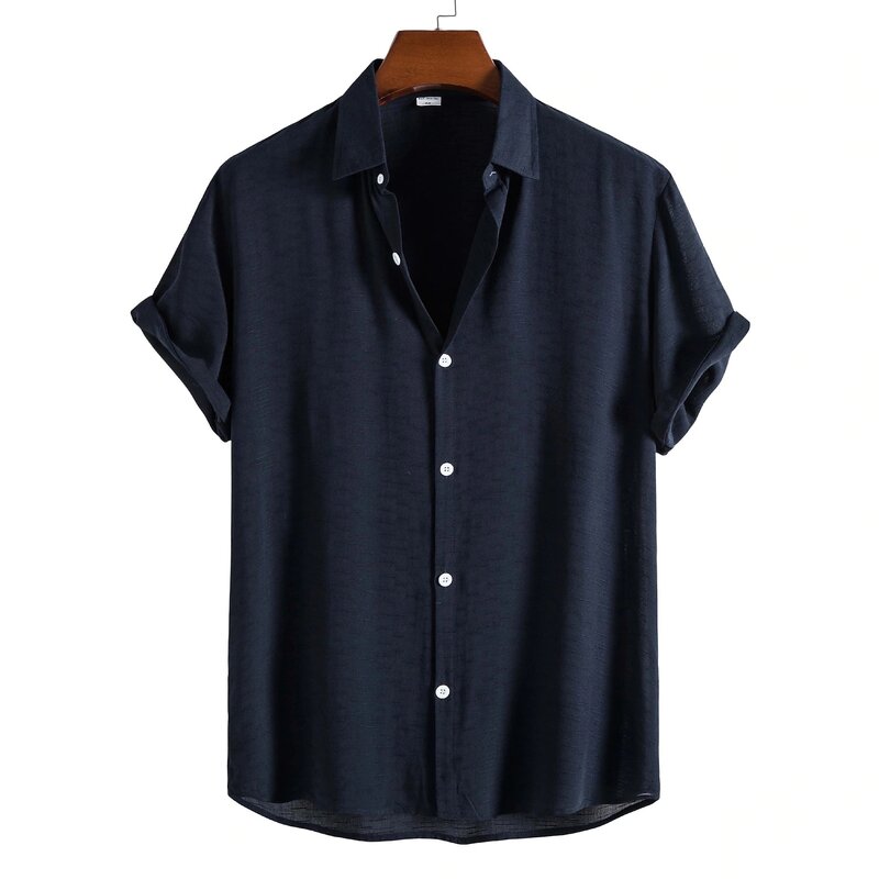 Camisa de lapela de manga curta masculina, casual, cor sólida, produto mais vendido no verão, nova tendência da moda, 2023