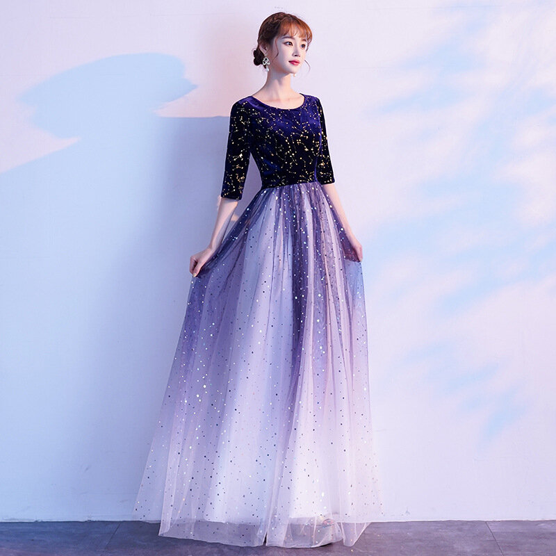 DongCMY новые длинные Официальные Вечерние платья, темно-синее женское платье, элегантное платье с аппликацией