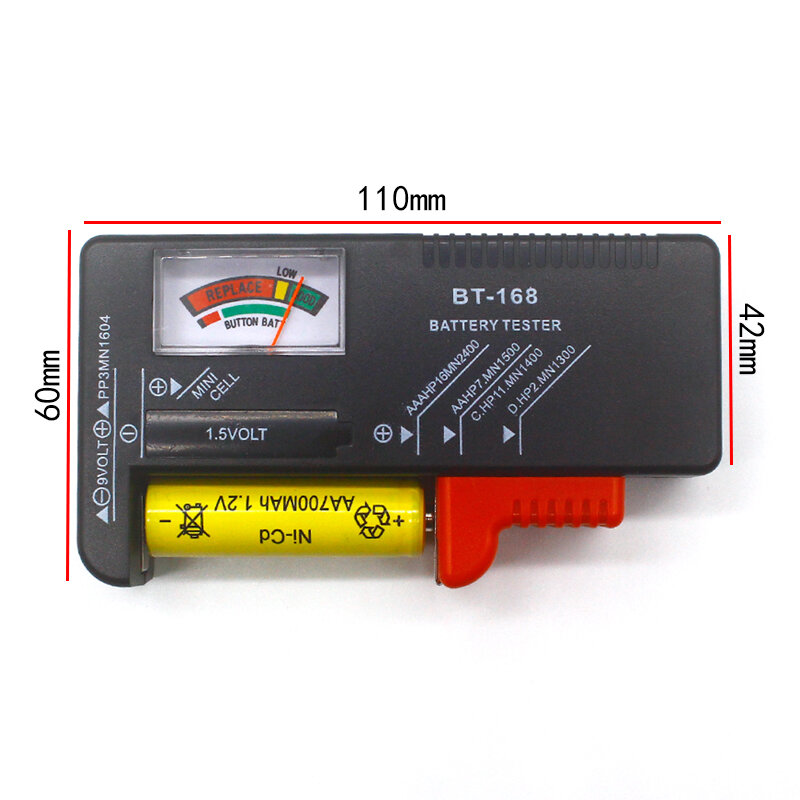 Стандартный кнопочный тестер для аккумуляторов AA/AAA/C/D/9 В/1,5 в