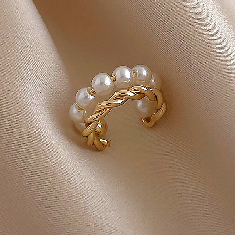 Piercing de perlas de doble capa para oreja, Piercing geométrico Vintage, Color dorado, coreano, novedad, 1 unidad