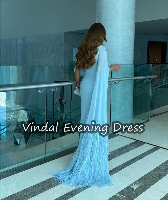 Vindal Scoop Neckline Evening Dress Ankle Length Chiffon Elegant Ruffle Built-in Bra Saudi Arabia 1/2 Sleeves For Woman 2024