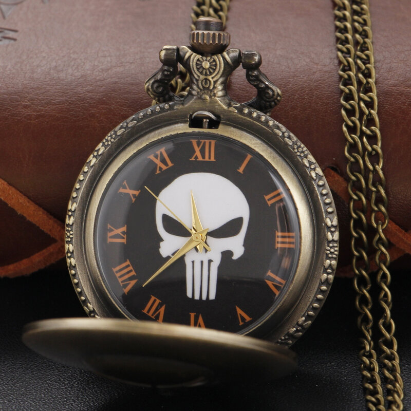 Brązowy Villain Superhero kieszonkowy zegarek kwarcowy wykwintne stary naszyjnik zegarek z łańcuszkiem wisiorek dla mężczyzn i kobiet prezenty świąteczne