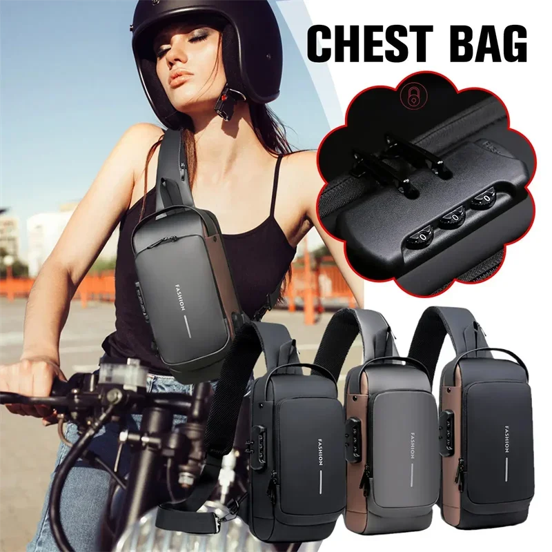 Men's Chest Bag Password Lock Anti-theft Biker Bag Leisure Outdoor Running Travel Waist Bag Shoulder Crossbody Sports Backpacks