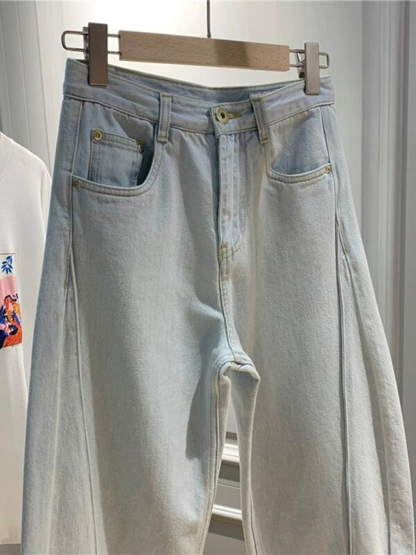 Dames Denim Baggy Broek Zomer Dunne Hoge Taille Lichtblauwe Vintage Jeans Oversized Casual Wijde Pijpen Harembroek 2024 Nieuw