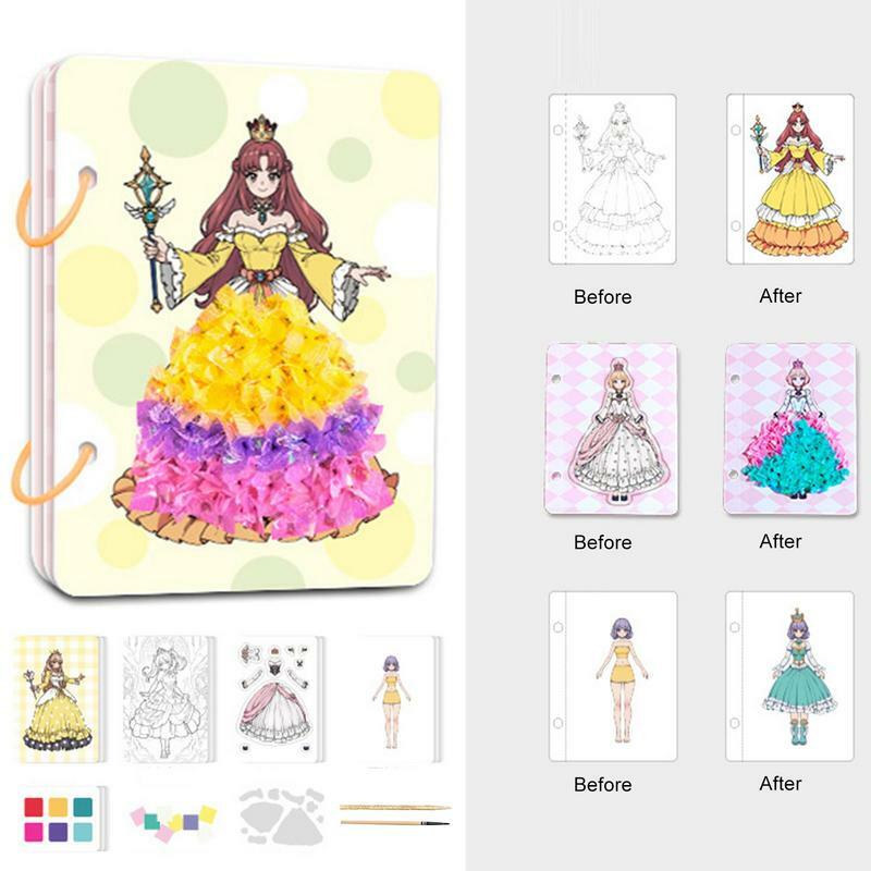 Aquarela Pintura Livro, 6 em 1 Poke Pintura Puzzle Toy, Eco-friendly Princess Dress-up Atividade Livros, Profissional