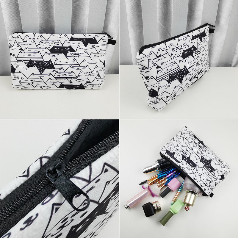 Cartoon Tea With Milk Cat Printed Mini School Teacher Gift Travel Organizer Makeup Bag Women's Cosmetic Bag Toiletry Kit Handbag