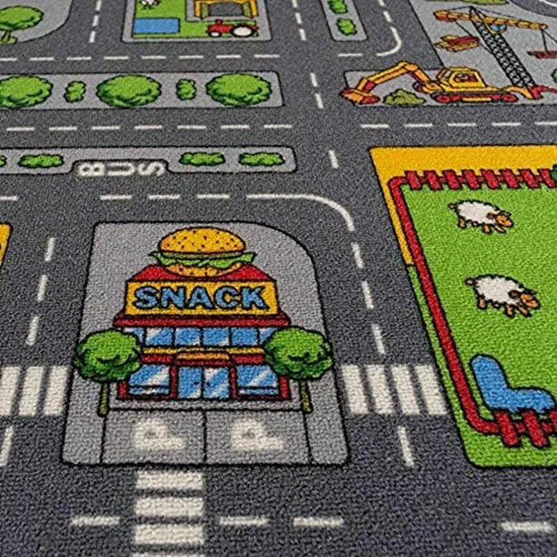 แผ่นรองคลานแบบอินเทอร์แอคทีฟสำหรับเด็กถนนในเมืองรถเสื่อพรมเด็กเล่นแบบนุ่ม