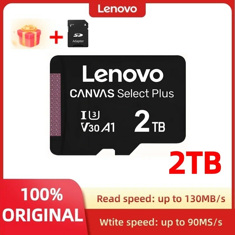 Lenovo-Carte Micro TF SD 2 To avec adaptateur, carte mémoire pour appareil photo et téléphone, grande capacité, normale, pleine taille, 256 Go, 128 Go