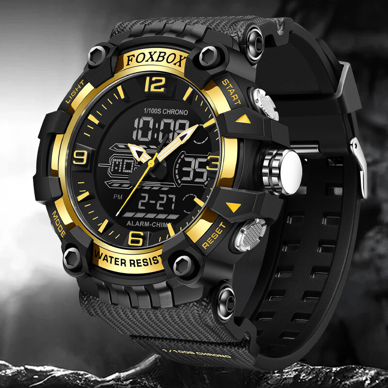LIGE 듀얼 디스플레이 시계 남성용, FOXBOX 탑 브랜드 럭셔리 남성 시계, 밀리터리 디지털 방수 쿼츠 손목시계, Montre Homme 패션