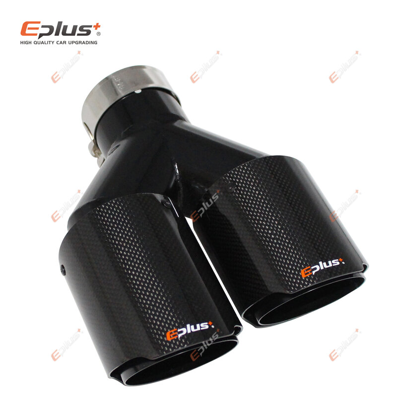 EPLUS-Car Fibra De Carbono Brilhante Dica Silenciador, Forma Y, Double Exit Tubo de Escape, silenciadores, Decoração Bico, Universal, inoxidável, preto