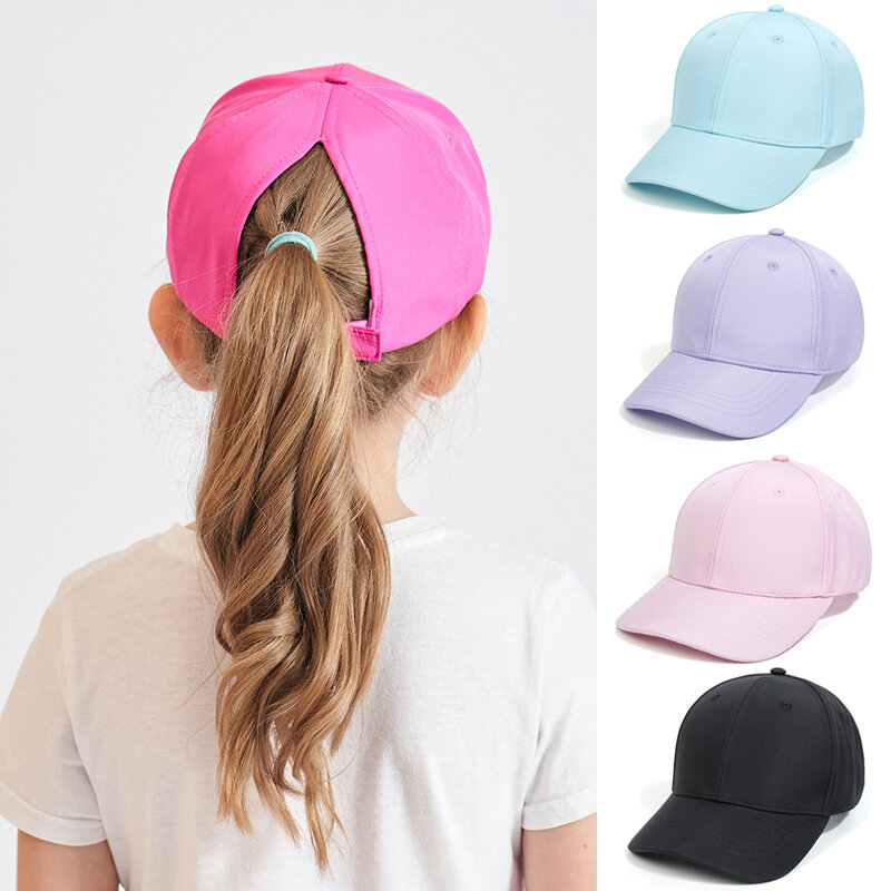 Sombrero de cola de caballo para niño, gorra de béisbol con estampado de Color sólido, ajustable, de viaje, con visera
