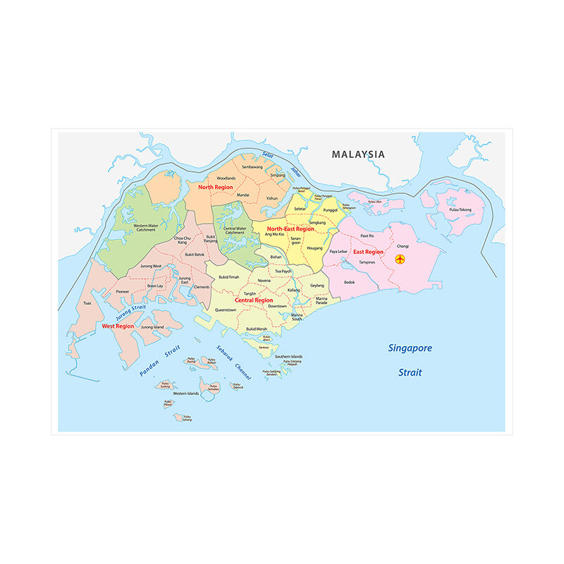 150*100cm singapur mapa administracyjna w języku angielskim plakat artystyczny włóknina płótno malarstwo Unframed drukuj Home Decoration