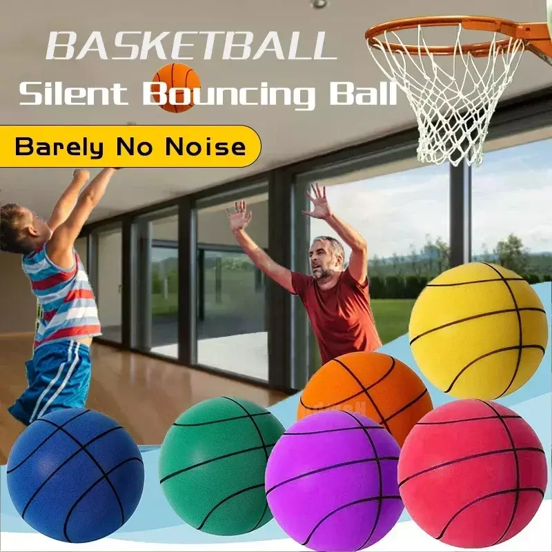 Bolas hinchables deportivas de baloncesto silenciosas para interiores, Material de espuma de alta densidad, pelota de entrenamiento para niños y adultos, red portátil de cortesía